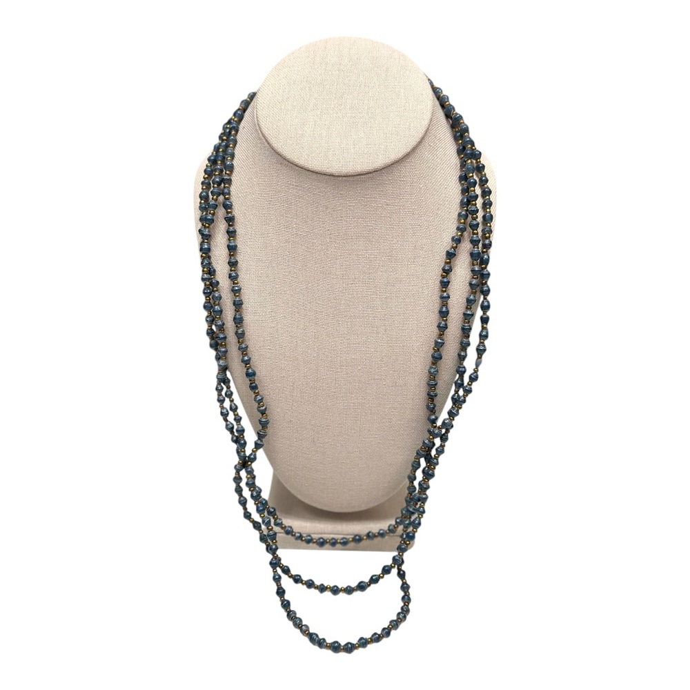 Blue Beaded Triple-Strand Long Necklace - Picture 3 of 9
